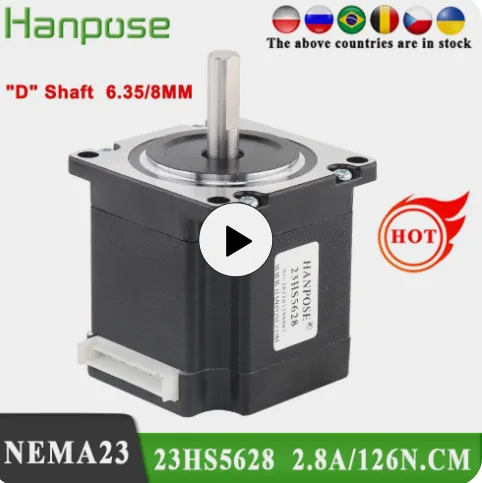 Шаговый электродвигатель Nema 23 (Hanpose), диаметр 8мм