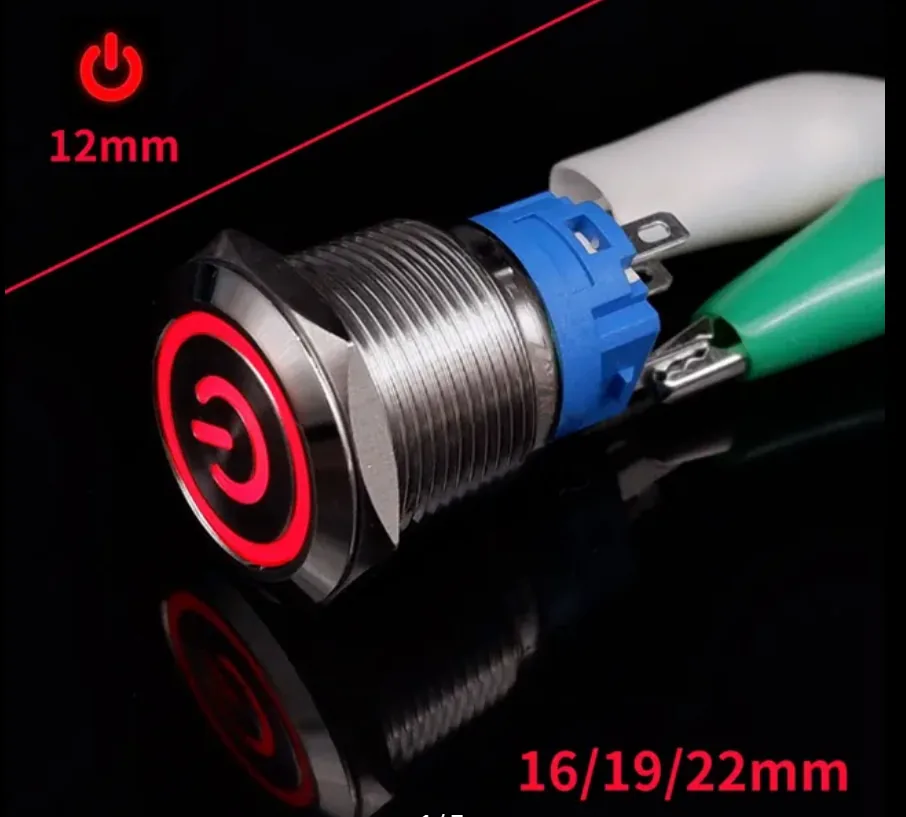 Кнопка питания, возвратная Button 19mm 12V momentary